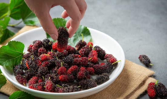 Fresh mulberrys on dark backgroud