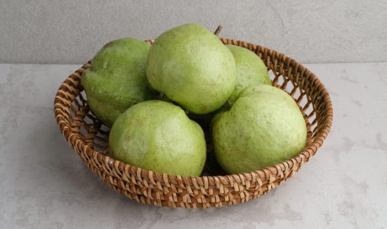 crystal-guava-psidium-guajava-jambu-kristal-served-rattan-basket-grey-background