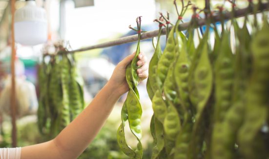 woman shopping organic veggies and fruits
